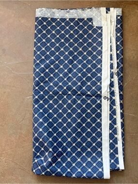 VTG 80s Blue And Tan Diamond Floral Fabric Remnant Piece Scotchgard 2 Yds
